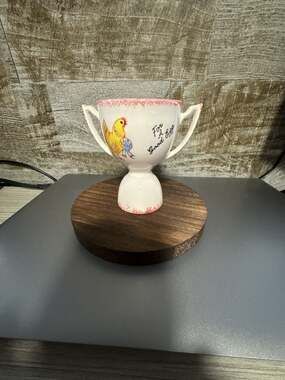 Vintage Ceramic Two-Handled Trophy Egg Cup With Chicken Motif